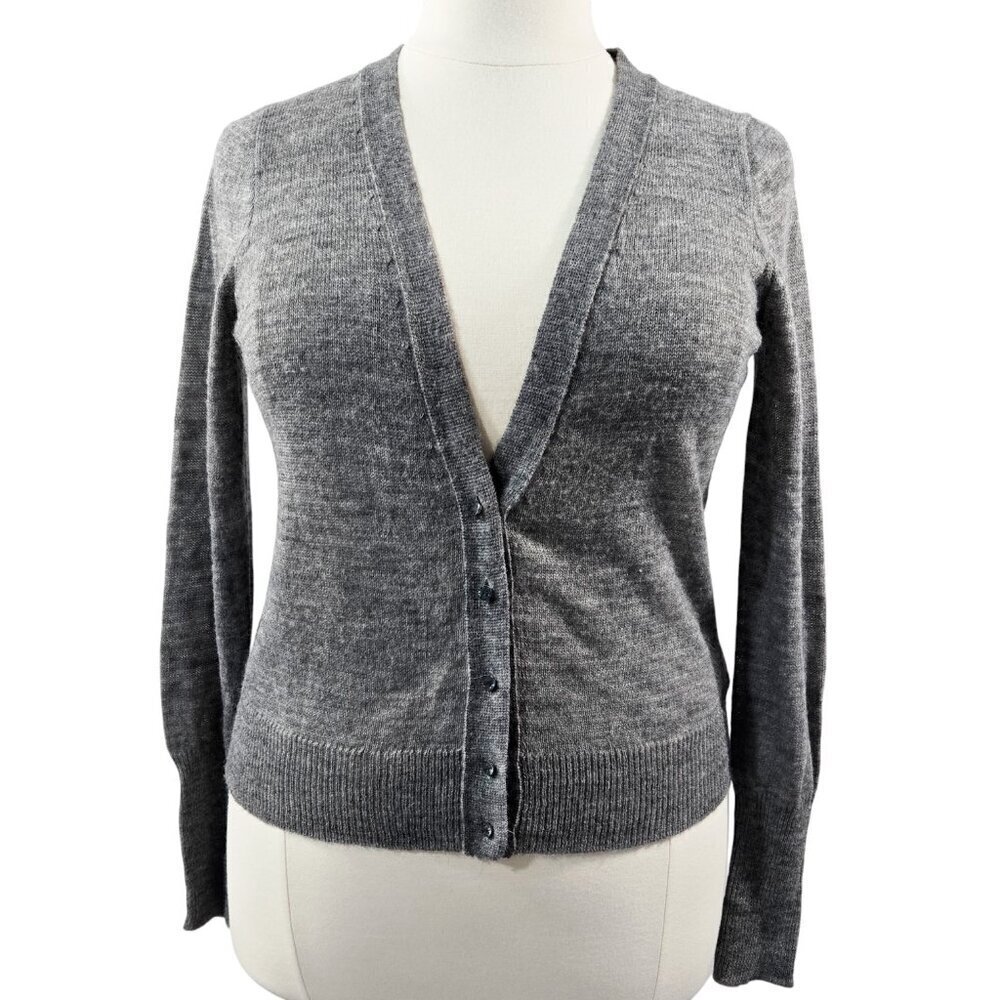 J. Crew Alpaca Merino Wool Blend Gray V-Neck Cardigan Jewel Buttons Capsule